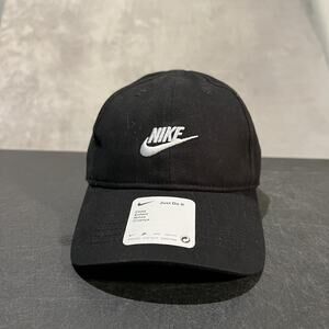 Nike Hat Cap Strap Back Youth 4/7 Black Embroidered Swoosh Logo Just Do It Kids